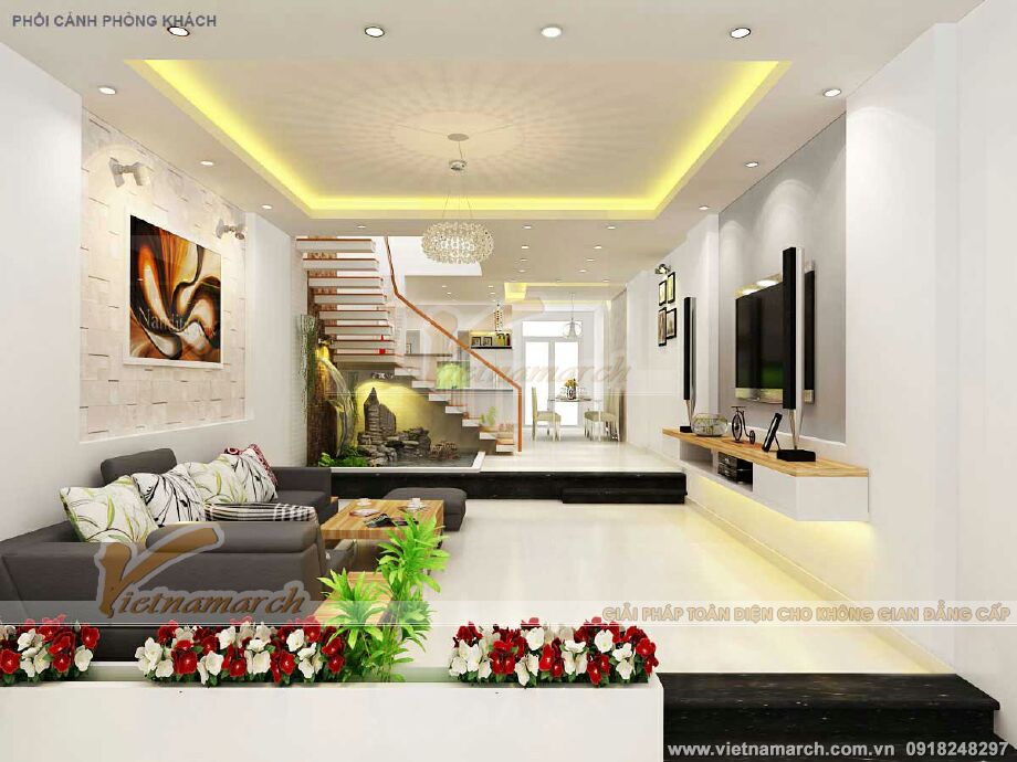Thiết kế nội thất phòng khách cho nhà lô phố 3 tầng hiện đại tại Nan Định