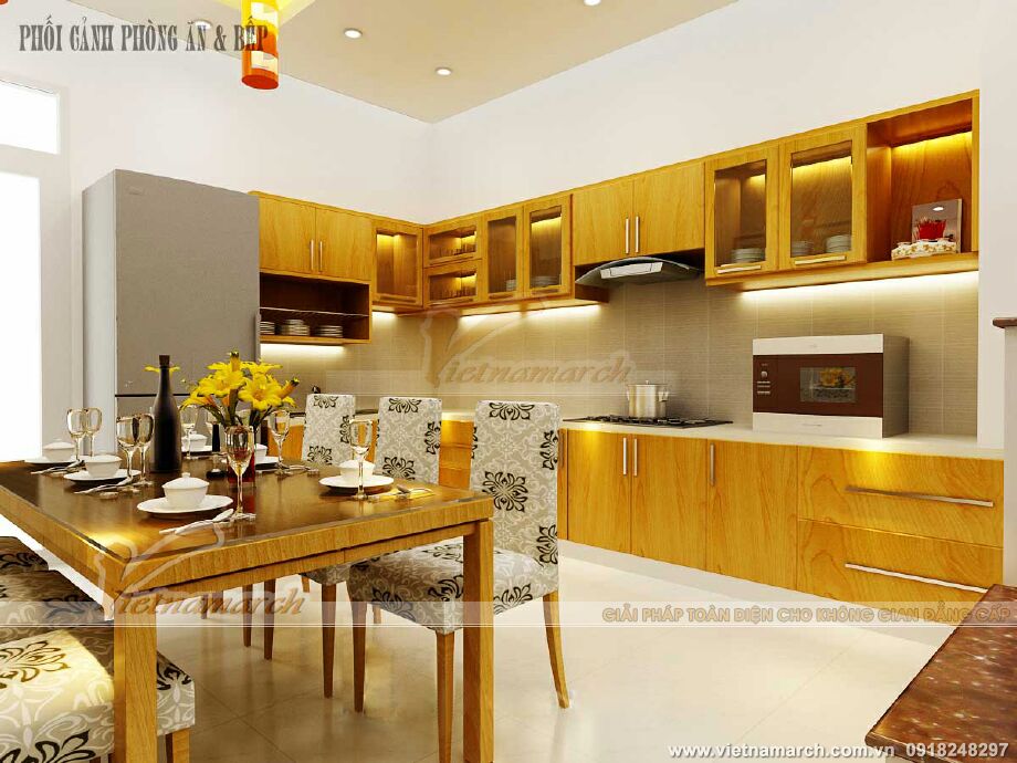 Thiết kế nội thất phòng ăn & bếp cho nhà lô phố tân cổ điển tại Nam Định