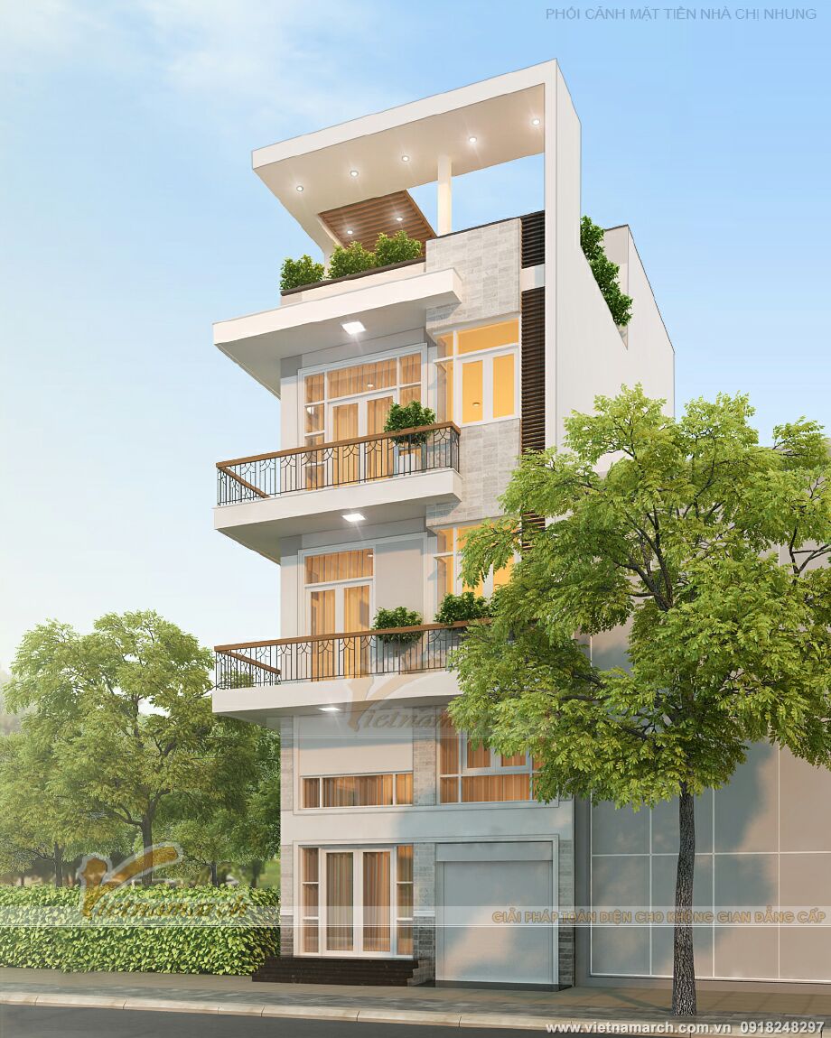 Thiết kế nhà lô phố hiện đại 4 tầng tại Thái Bình 