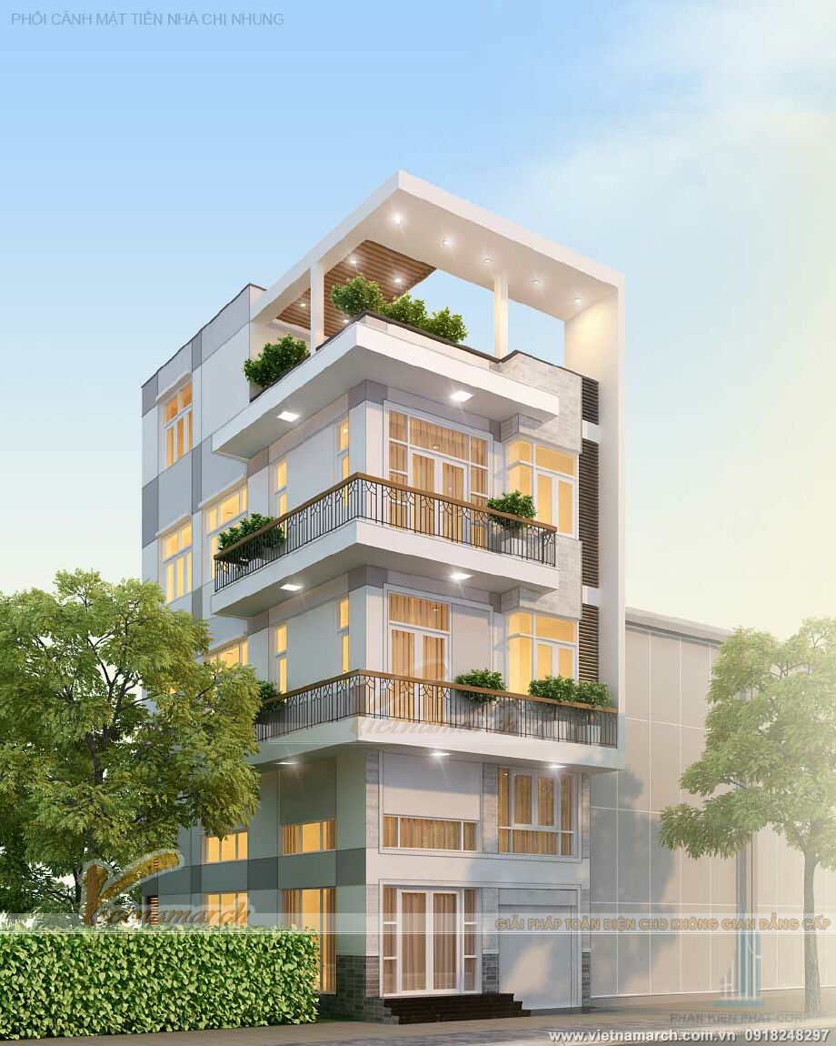 Thiết kế nhà lô phố hiện đại 4 tầng tại Thái Bình