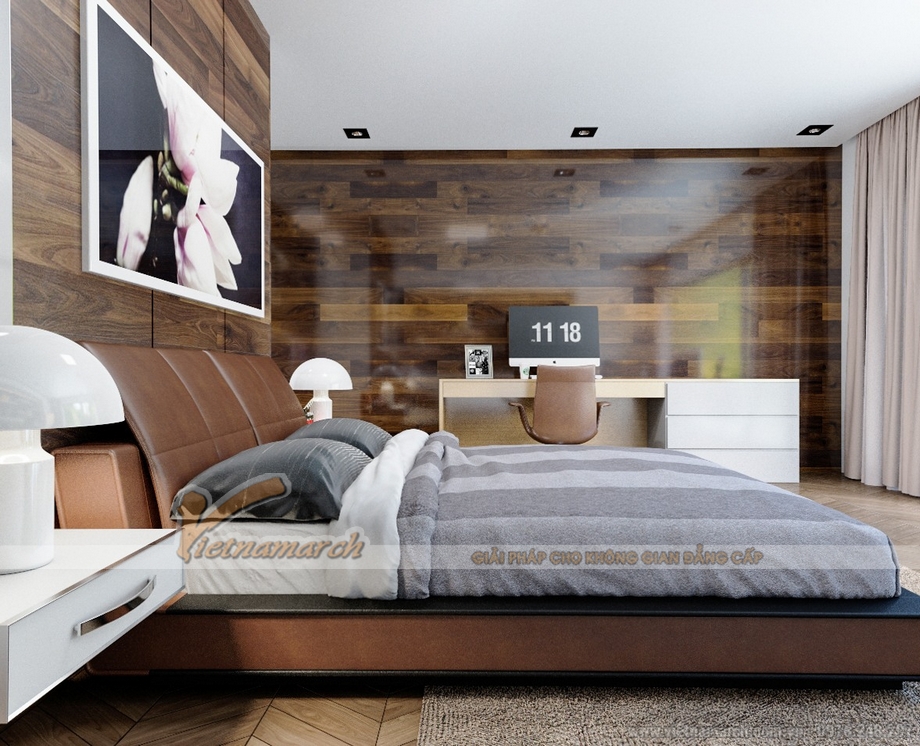 7 ý tưởng thiết kế phòng ngủ đẹp với gỗ cho biệt thự Hoa Anh Đào > 7-y-tuong-thiet-ke-phong-ngu-doc-dao-voi-buc-tuong-go-05