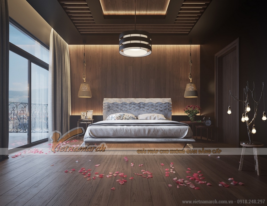 7 ý tưởng thiết kế phòng ngủ đẹp với gỗ cho biệt thự Hoa Anh Đào > 7-y-tuong-thiet-ke-phong-ngu-doc-dao-voi-buc-tuong-go-08