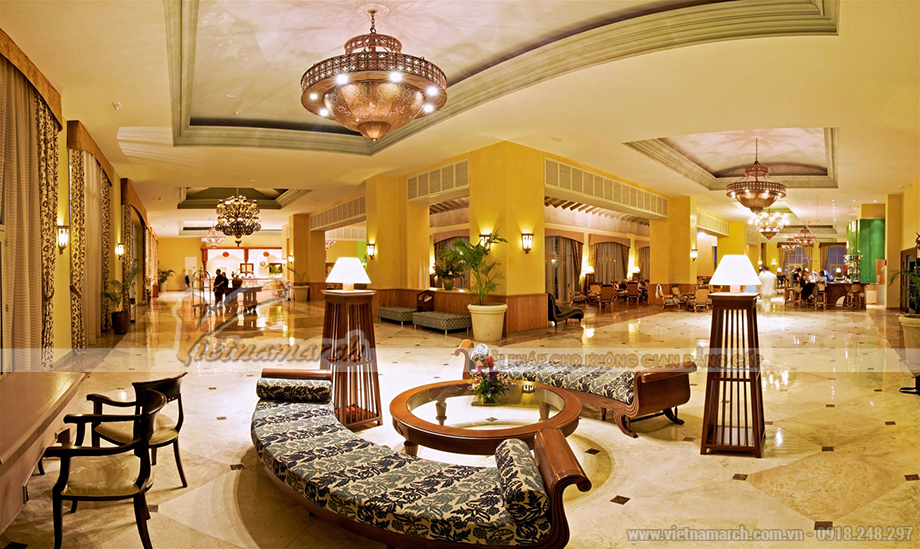 Thiết kế sảnh khách sạn đẹp sang trọng với trần thạch cao cổ điển > Mẫu trần thạch cao cổ điển tại sảnh khách sạn đẹp sang trọng 05