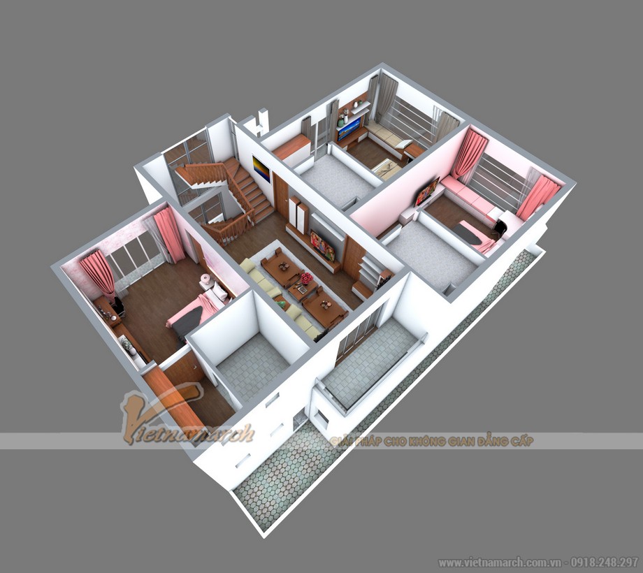 Thiết kế kiến trúc và nội thất biệt thự cho nhà anh Hùng ở Bắc Ninh > Tổng thể mặt bằng tầng 2