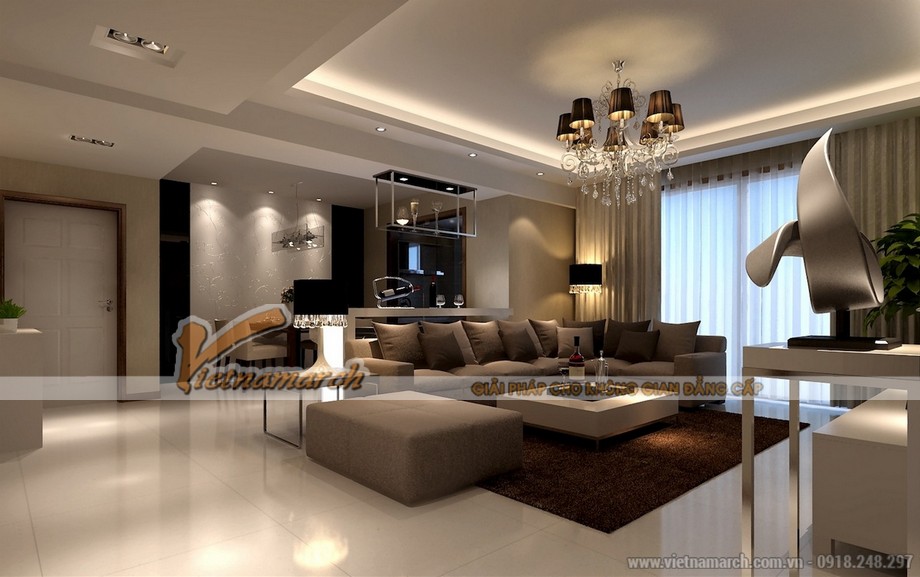 Tổng hợp mẫu trần thạch cao phòng khách cho căn hộ chung cư Goldmark City - 01