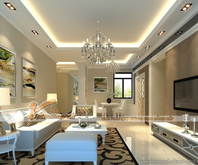 5 mẫu trần thạch cao phòng khách bắt mắt cho căn hộ chung cư Goldmark City