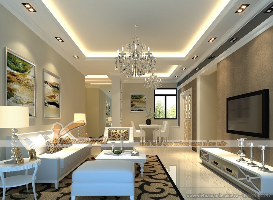 Tổng hợp mẫu trần thạch cao phòng khách cho căn hộ chung cư Goldmark City - 06