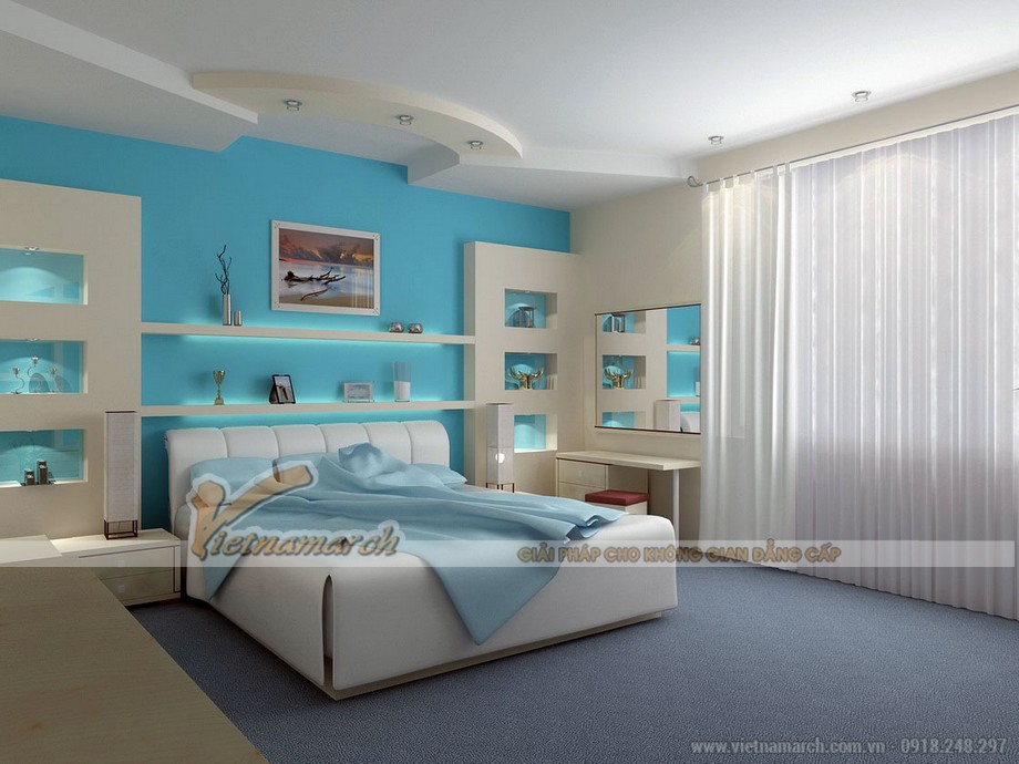 Thiết kế trần thạch cao cho phòng ngủ nhà cấp 4 đơn giản mà vô cùng độc đáo > Mẫu trần thạch cao phòng ngủ cho nhà cấp 4.