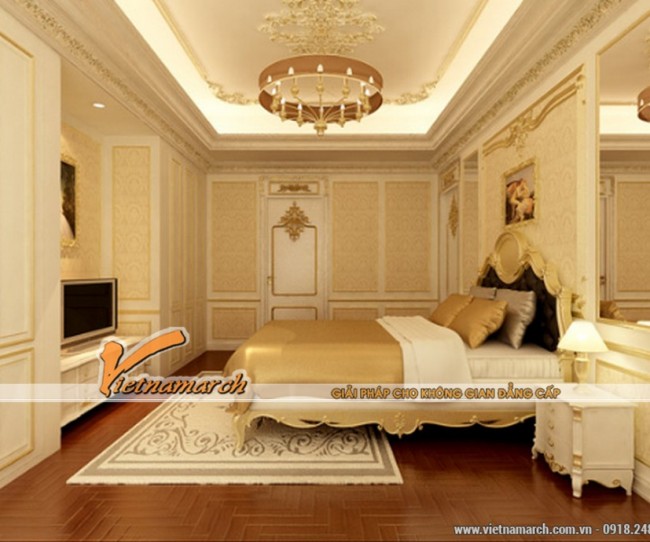 Tổng hợp mẫu thiết kế trần thạch cao cổ điển phòng ngủ nhà anh Hùng- Cầu Giấy- Hà Nội.