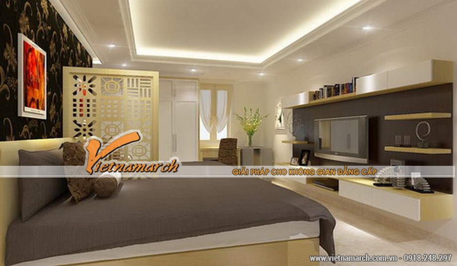 Thiết kế thi công trần thạch cao phòng ngủ cho gia đình anh Hùng ở Nam Định. > Mẫu trần thạch cao đẹp.