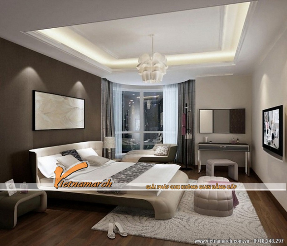 Thiết kế thi công trần thạch cao phòng ngủ cho gia đình anh Hùng ở Nam Định. > Mẫu trần thạch cao đẹp 01.