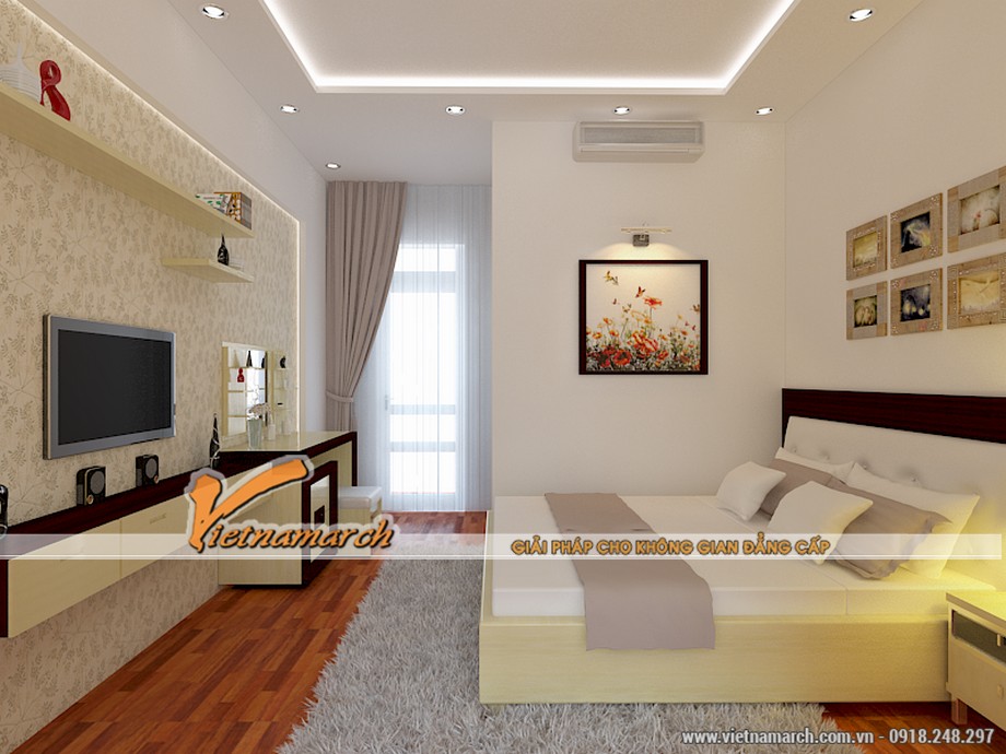 Thiết kế thi công trần thạch cao phòng ngủ cho gia đình anh Hùng ở Nam Định. > Mẫu trần thạch cao đẹp.