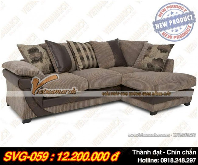 Mẫu ghế sofa góc kết hợp bọc da và vải mới lạ – Mã số: SVG-059
