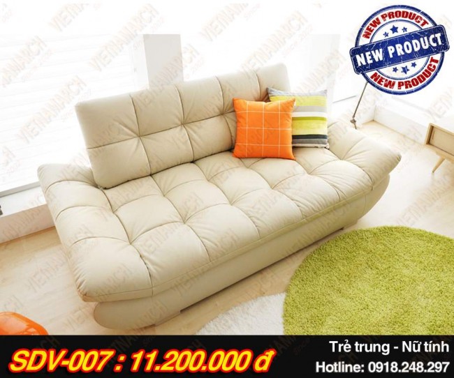 Mẫu ghế sofa văng chất liệu da, trẻ trung, nữ tính – Mã: SDV-007