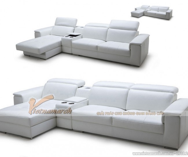 Sofa da màu trắng cao cấp, sofa góc dành cho phòng khách chung cư – Mã: SDG-012