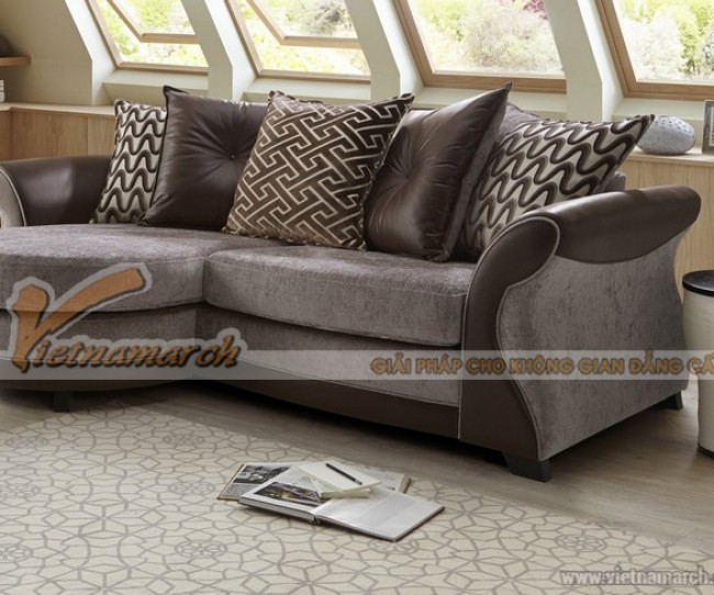 Sofa góc vải nỉ kết hợp da, mẫu thiết kế phá cách trẻ trung gọn gàng – Mã: SVG-056