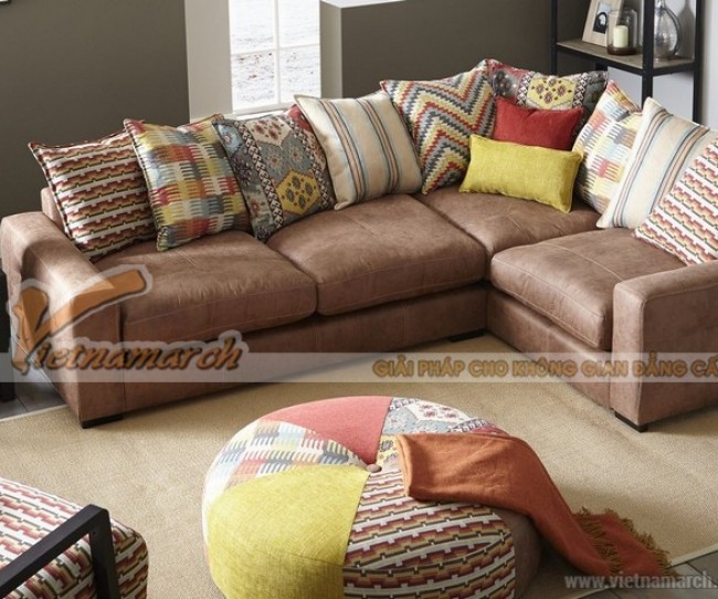 Mẫu ghế sofa góc vải Nhung giả da bò cao cấp cho phòng khách – Mã: SVG-033