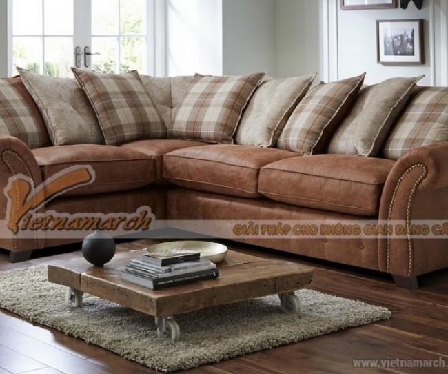 Mẫu ghế sofa vải nỉ nâu đỏ tân cổ điển dành cho người trung niên – Mã: SVG-020
