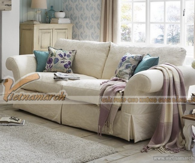 Mẫu ghế sofa vải nỉ trắng sạch sợi Silk – Mã: SVG-035