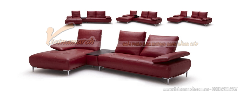 Mẫu ghế Sofa góc chất liệu da với thiết kế mới So hot – Mã: SDG-015 > Sofa góc màu đỏ mận không tay vịn