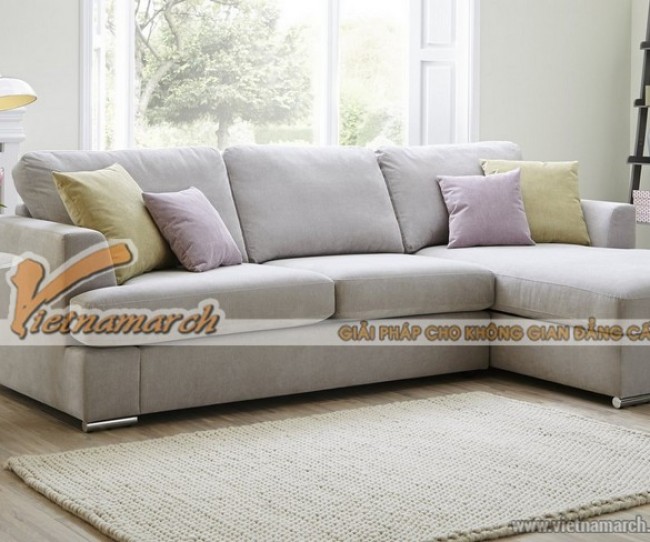 Mẫu ghế sofa trắng sáng dáng góc nhẹ nhàng nữ tính cho phòng khách – Mã: SVG-028