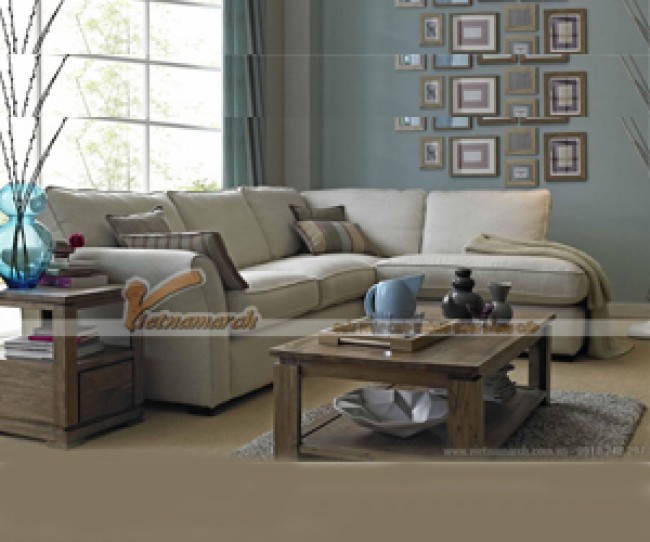 Mẫu ghế sofa góc vải nỉ trắng tinh tế cho nhà thêm sang trọng – Mã: SVG-046