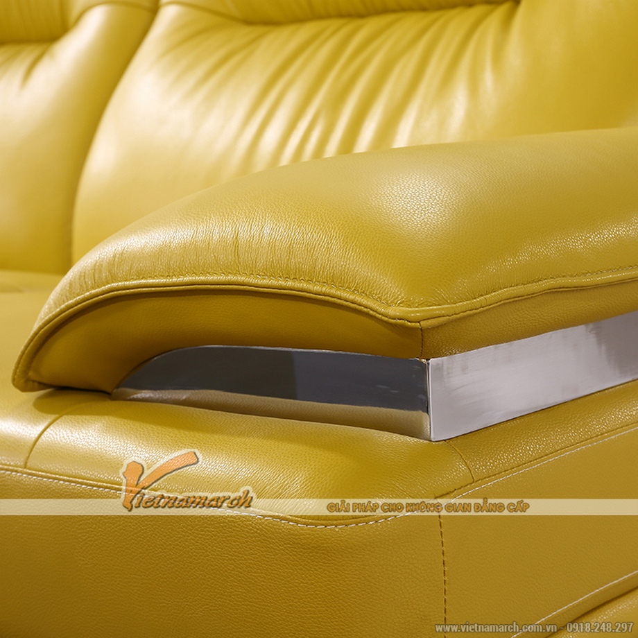 Mẫu ghế sofa da góc gam màu vàng tươi trẻ đầy sức sống – Mã: SDG-060 > Mẫu ghế sofa da góc gam màu vàng tươi trẻ - 04