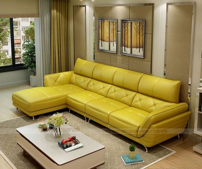 Mẫu ghế sofa da góc gam màu vàng tươi trẻ đầy sức sống – Mã: SDG-060