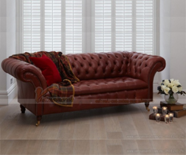 Mẫu ghế sofa da kiểu dáng cổ điển khung gỗ Dầu cao cấp – Mã: SDC-051
