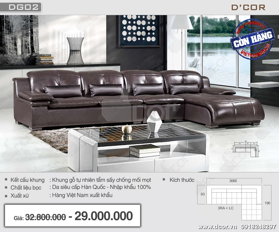 Mẫu ghế sofa da góc – Mã: DG-02 – Nội thất phòng khách mềm mại êm ái > 