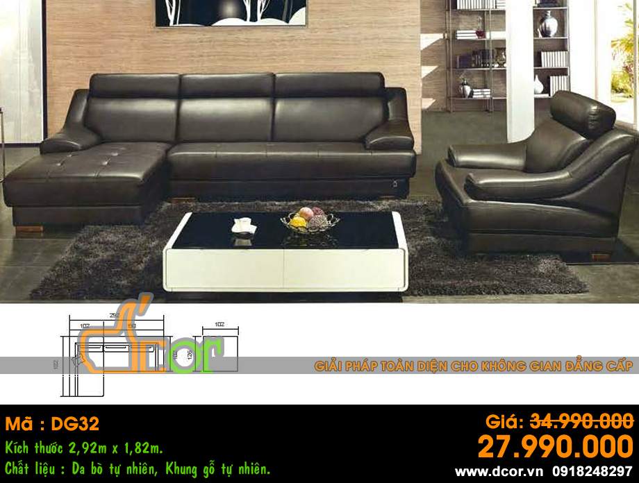 Mẫu ghế sofa da góc – Mã: DG32 > Mẫu ghế sofa da góc – Mã: DG32