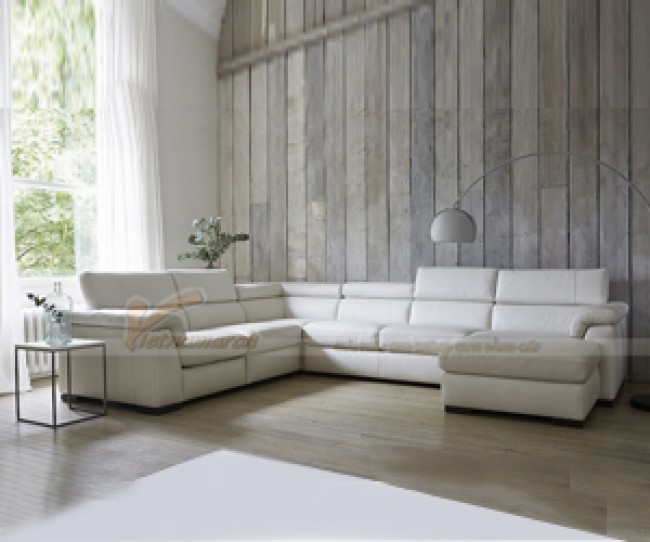 Mẫu ghế sofa góc da trắng cho không gian phòng khách diện tích rộng – Mã: SDG-063