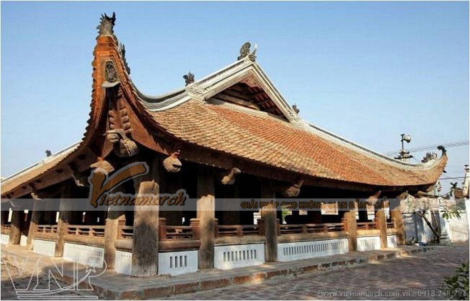 Tìm hiểu kiến trúc đình làng cổ của người dân Bắc Bộ Việt Nam > mái đình đồ sộ, xòe rộng che kín ngôi đình.