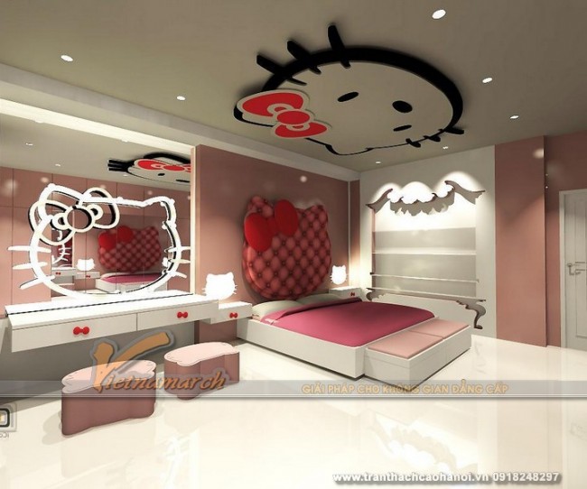 Thiết kế trần thạch cao cho phòng ngủ bé gái cực xinh