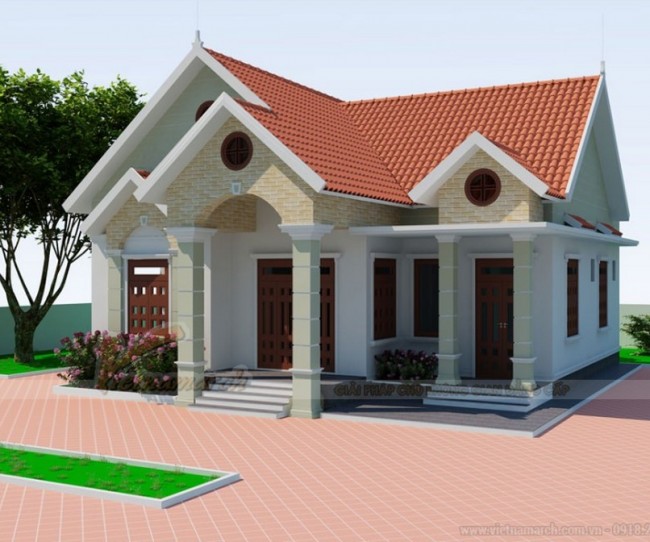 Thiết kế nhà đẹp 1 tầng mái thái cho nhà chú Hưng tại Thái Bình