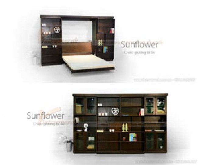 Mẫu tủ giường 4 cánh kết hợp giường đôi sunflower