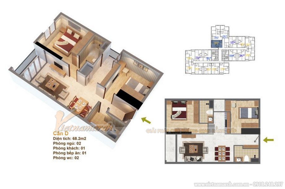 Thiết kế nội thất căn hộ diện tích 68m2 tòa Ruby 3 Goldmark City > Mặt bằng thiết kế nội thất căn hộ 01 tòa ruby 3