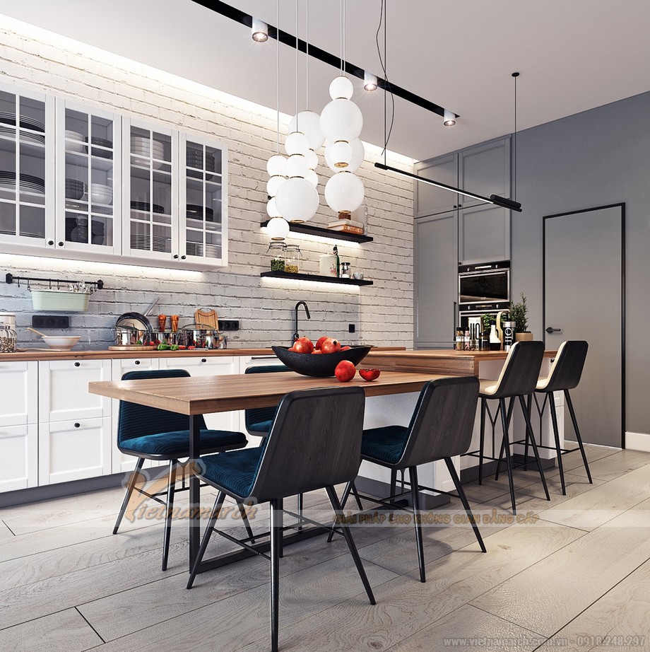 Tư vấn thiết kế nội thất hiện đại cho phòng bếp căn hộ Vinhomes Skylake > noi-that-phong-bep-dep02
