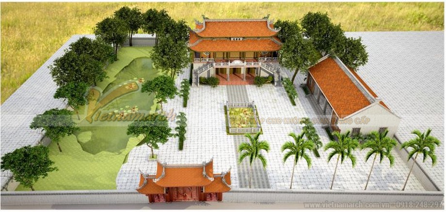 Tổng thể khuôn viên công trình nhà thờ họ 2 tầng 8 mái tại Bắc Giang