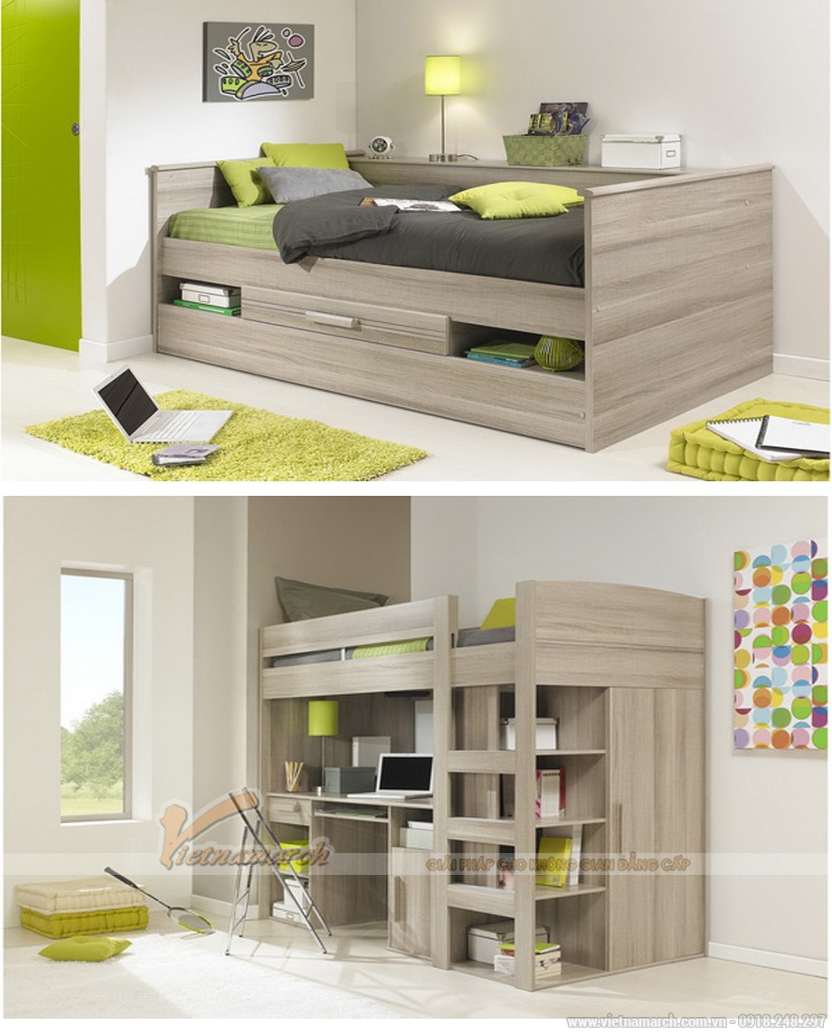 Giường tầng thông minh kết hợp bàn học ấn tượng cho phòng của trẻ > Mẫu giường tầng thông minh 3 trong 1 cho phòng của trẻ