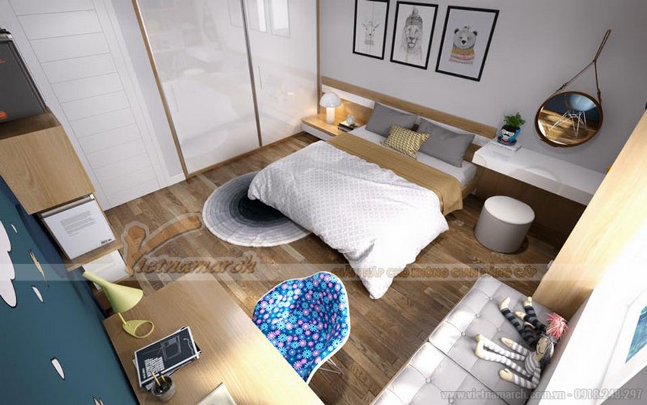 Tư vấn phương án thiết kế nội thất căn hộ 05 tòa G1 Vinhomes Green Bay phong cách đương đại > Ý tưởng thiết kế nội thất phòng ngủ tại Vinhomes Green Bay