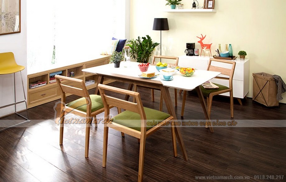 Không gian bếp tràn đầy sức sống với bộ bàn ăn gỗ cao cấp, tiện nghi > 