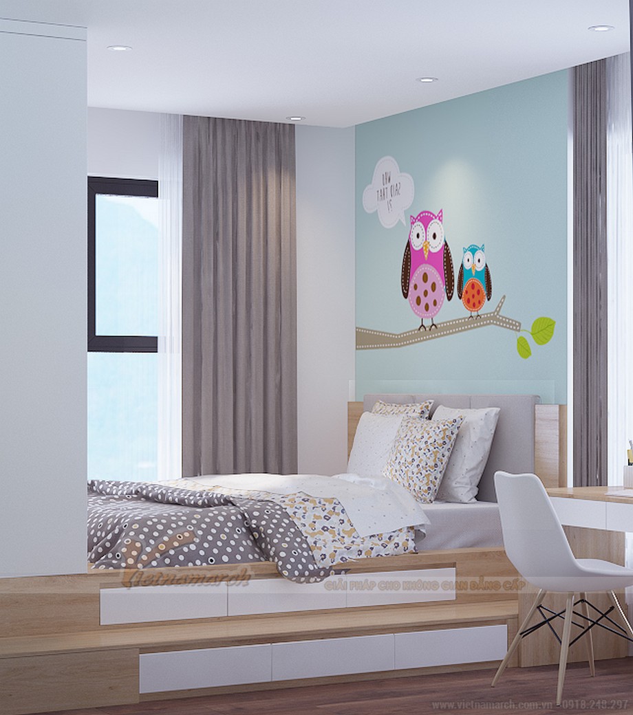 Phương án thiết kế nội thất cho nhà chị Vân Anh – Chung cư Imperia Garden > Phòng ngủ dành cho con được thiết kế trẻ trung, ngộ nghĩnh