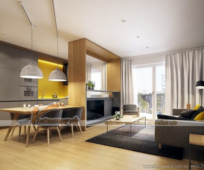 Ý tưởng thiết kế nội thất căn hộ chung cư Park Hill điểm xuyết tone màu vàng nổi bật
