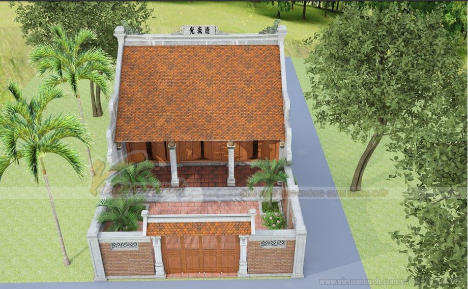 Tư vấn thiết kế nhà thờ tổ 3 gian – 2 mái cổ kính cho nhà anh Tùng tại Vĩnh Phúc > Nhà thờ dòng họ 3 gian 2 mái