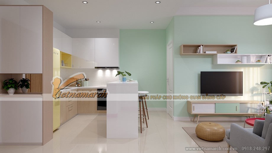 Ý tưởng thiết kế nội thất chung cư Park Hill phong cách Scandinavian > Nội thất phòng bếp đẹp ấn tượng