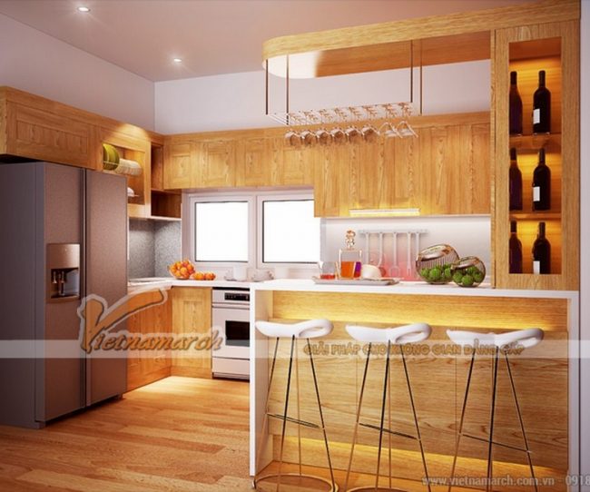 Những mẫu tủ bếp có bàn bar phù hợp cho căn hộ chung cư hiện đại