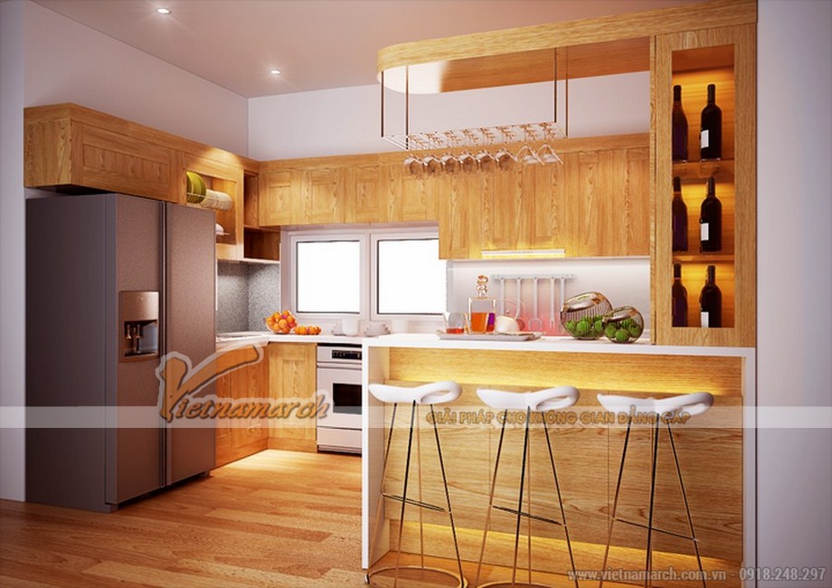 Những mẫu tủ bếp có bàn bar phù hợp cho căn hộ chung cư hiện đại > 