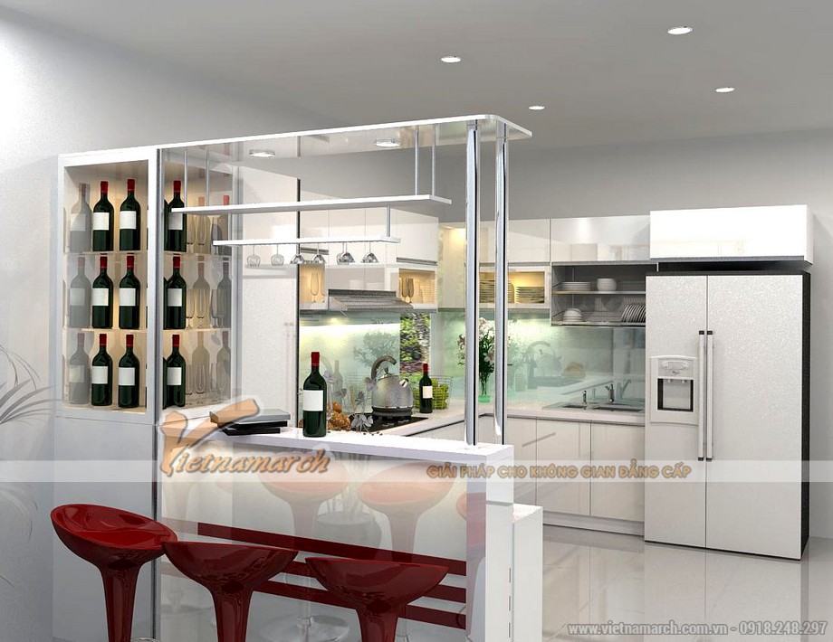 Những mẫu tủ bếp có bàn bar phù hợp cho căn hộ chung cư hiện đại > 