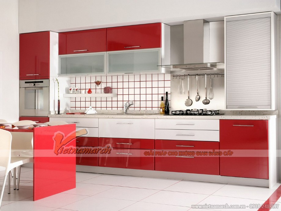 Những mẫu tủ bếp tông đỏ nổi bật phù hợp với người mệnh Hỏa > 